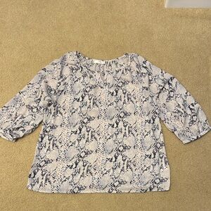 Kenar Blue and White Puff Sleeve Boxy Blouse